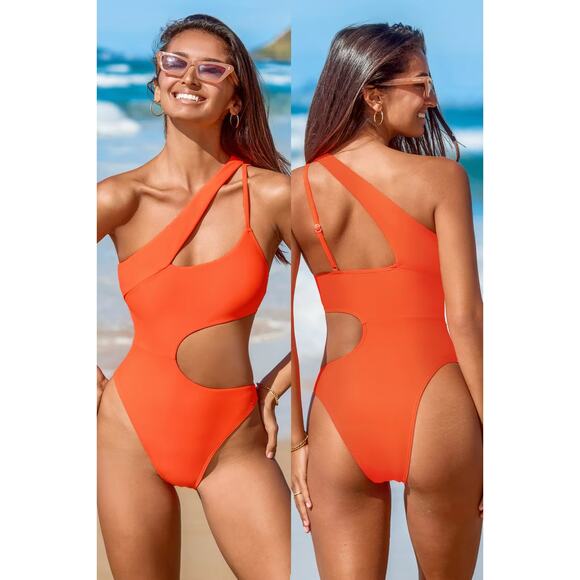 NWT Cupshe One-Piece Swimsuit Orange Cutout & Tummy Control 1 PC Swim Bundle M - Picture 8 of 10